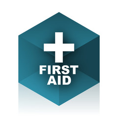 first aid blue cube icon, modern design web element