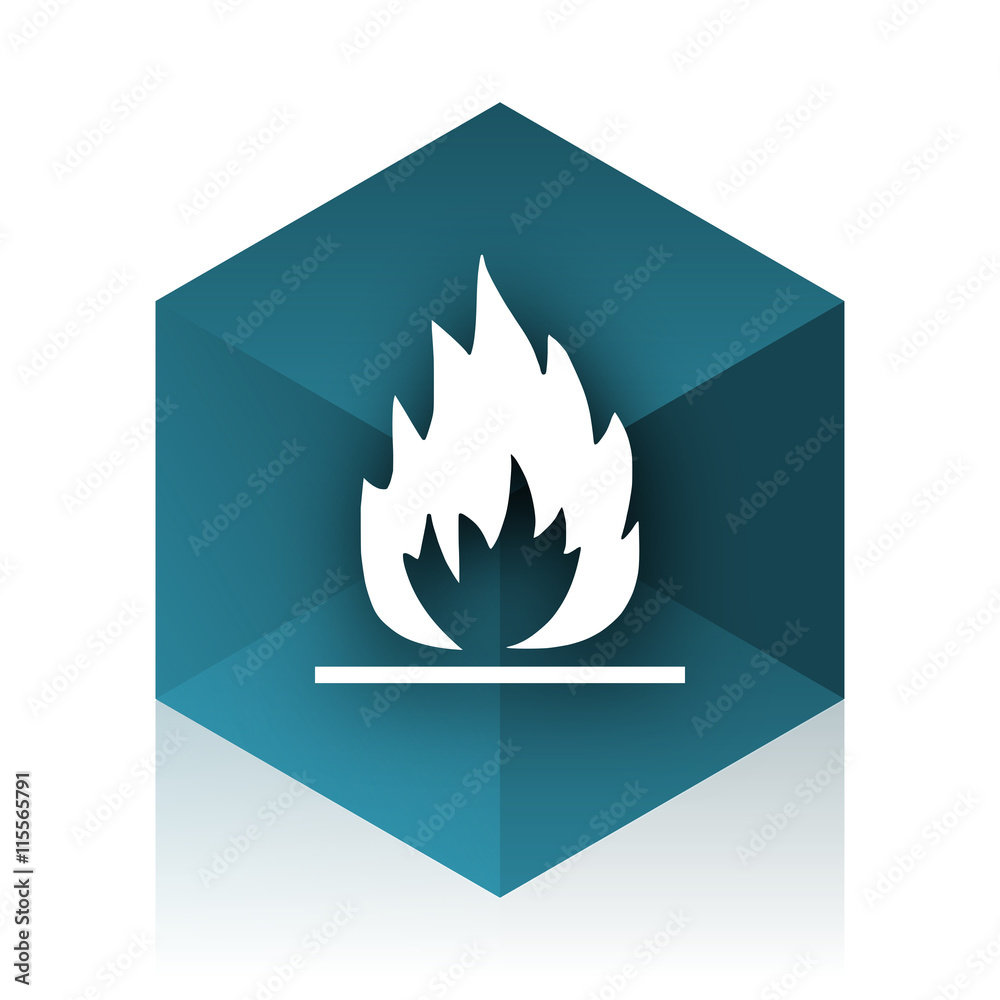 Poster flame blue cube icon, modern design web element