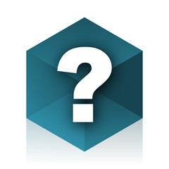 question mark blue cube icon, modern design web element