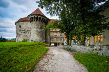 Fototapeta na wymiar Historic city walls and buildings in the Old Town, Tallinn, Est