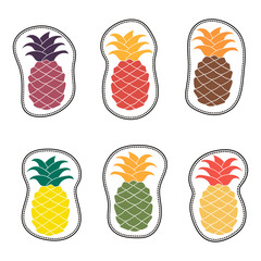 embroidery summer patches collection. vector set illustration pineapple for stickers  badges