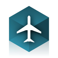 plane blue cube icon, modern design web element