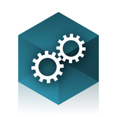 gear blue cube icon, modern design web element