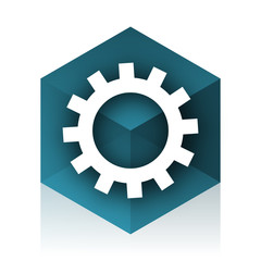 gear blue cube icon, modern design web element
