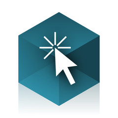 click here blue cube icon, modern design web element