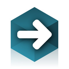 right arrow blue cube icon, modern design web element