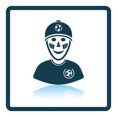 Football fan with painted face by italian flags icon