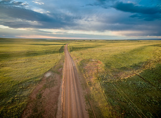 ranch road over Wyoming prairie