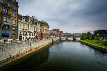 View of Norrström and buildings in Norrmalm, in Stockholm, Swed