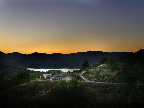 Spain, Planes de Baronia, View at dam Embalse de Beniarres