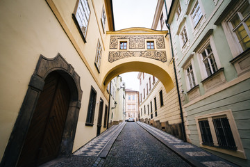 Arch over a narrow street in Malá Strana, Prague, Czech Republi