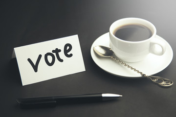 word Vote and coffee