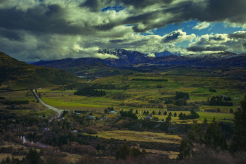 beautiful landscape of crown range road view point ,between wana