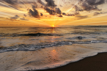 Fototapeta na wymiar Ocean Sunset Sun Rays