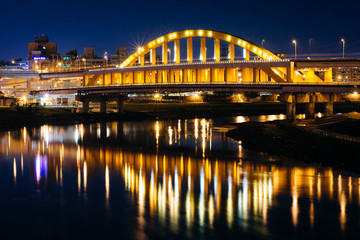 The Maishuaiyi Bridge over the Keelung River at night, in Taipei