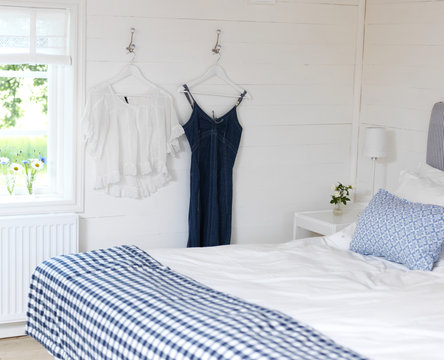 Sweden, Bedroom with blue and white themes