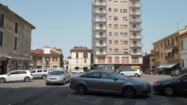 Mortara, Italy &ndash; circa May 2016: Cars parked in Piazza Silvabella
