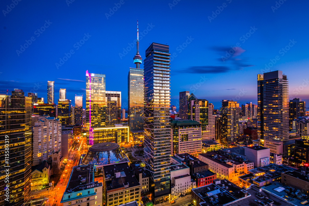 Sticker View of modern buildings at twilight in downtown Toronto, Ontari