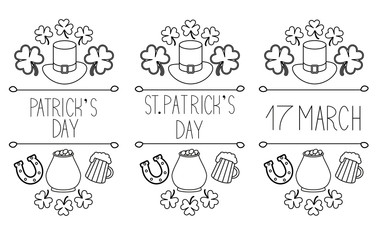 Set of St.Patrick's Day elements. Hand drawn collection of icons. symbols on white background for your design