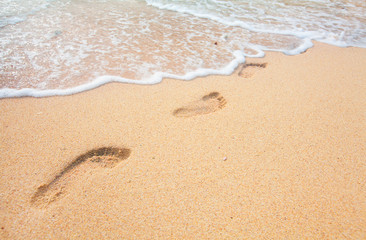 Fototapeta na wymiar beach, wave and footprints