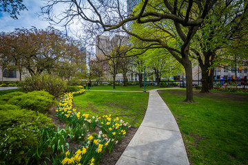 Walkway and gardens outside Osgoode Hall, in Toronto, Ontario.