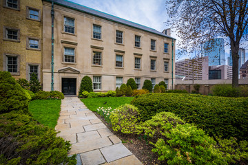 Walkway and gardens outside Osgoode Hall, in Toronto, Ontario.