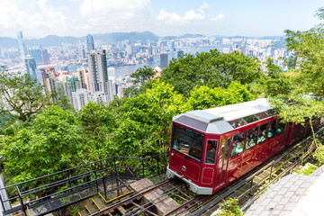 Plakat Victoria Peak Tram and Hong Kong city skyline