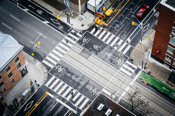 Aerial view of the intersection of Simcoe Street and Adelaide St