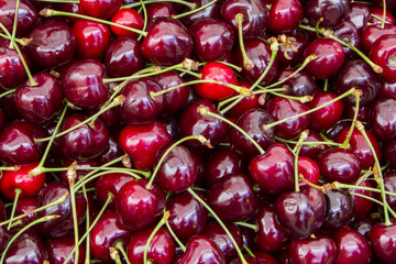 Juicy fresh cherries for sale at a farmer's market in Oregon