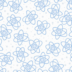 Seamless pattern backgrouns atom. Chemictry vector. Science wallpaper. Education texture.