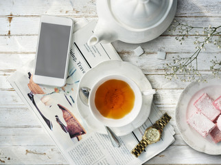 Tea Newspaper Watch Information Simple Realx Concept