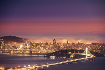 Beautiful moment of Bay Bridge during twilight, San Francisco