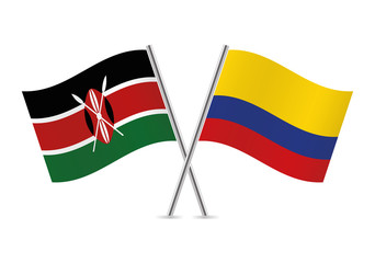 Kenyan and Colombian flags. Vector illustration.