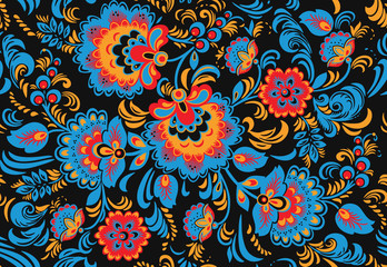 Traditional Russian vector seamless pattern in khokhloma style