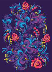 Illustration with flowers in the Russian traditional style Gorodets