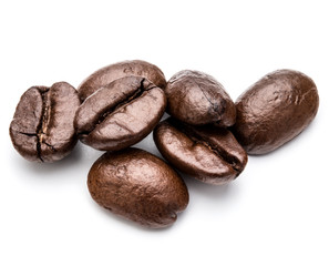 roasted coffee beans isolated in white background cutout