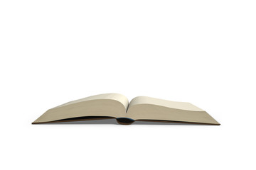 Opening book isolated in whte background, 3D rendering