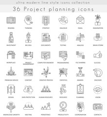 Vector Project planning strategy ultra modern outline line icons for web and apps.