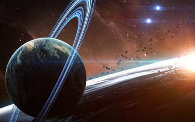 Universe scene with planets, stars and galaxies in outer space showing the beauty of  exploration....