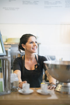 Sweden, Portrait of woman in cafe