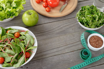Dietary food on a wooden table