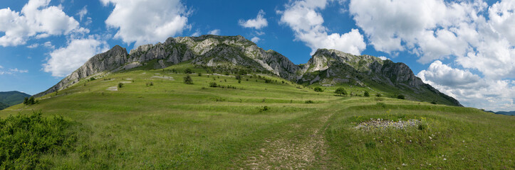 Fototapeta na wymiar Mountain landscape panorama, Piatra Secuiului in Transilvania, Romania