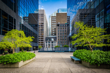 Courtyard and modern buildings in downtown Toronto, Ontario.