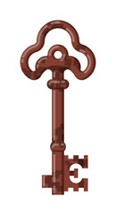 Vintage key antique door key isolated on white background. Access household vintage key. Retro door metal security vintage key and vintage key safe house decorative. Decorative key silhouette