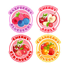 Four stickers with different combinations of fruits and berries.