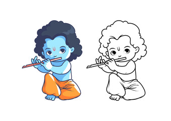 Little cartoon Krishna with flute.