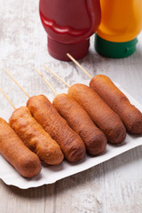 Corn dog. Sausage baked in corn dough.