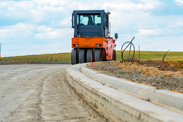 Road roller building the new road