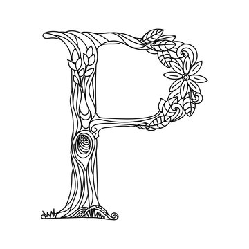 Letter P coloring book for adults vector