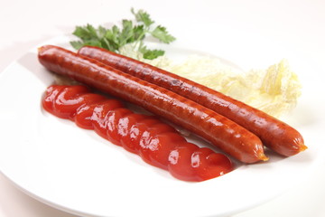 pair smoked frankfurters with ketchup